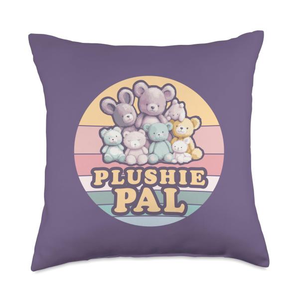 Plushie Pal Proud Friend Pastel Stuffed Animals Retro Sunset Throw Pillow
