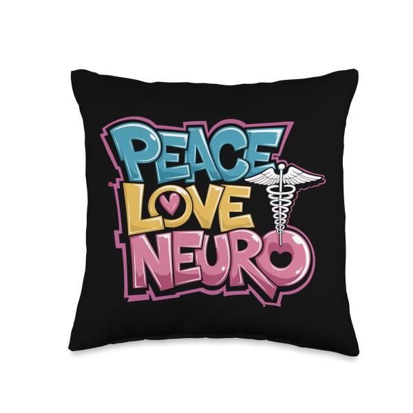 Peace Love Neuro, Neurology Nurse Neurologist Nursing Throw Pillow