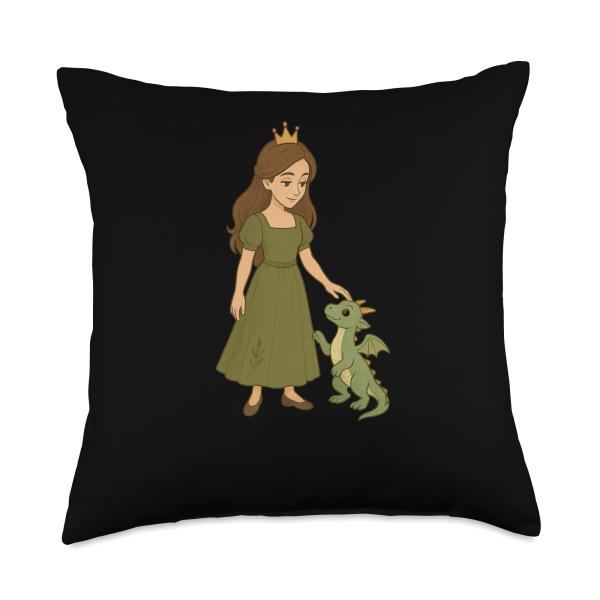 Cute Dragon Princess Costume with little Monster Throw Pillow