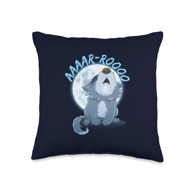 Howling Wolf Puppy Full Moon Gift Graphic T Throw Pillow
