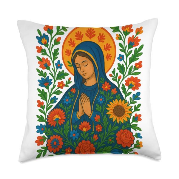 Polish Wycinanki Blessed Mother, Mary Mother of God Throw Pillow