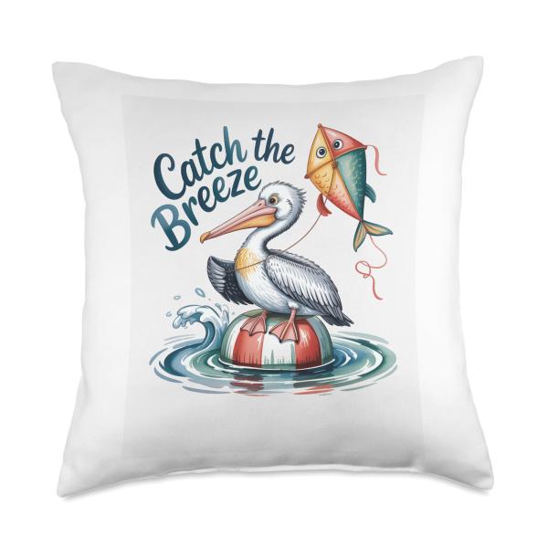 Catch The Breeze Pelican Kite Adventure Throw Pillow