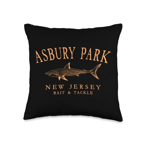 Asbury Park New Jersey Shark Arched Orange Letters Throw Pillow