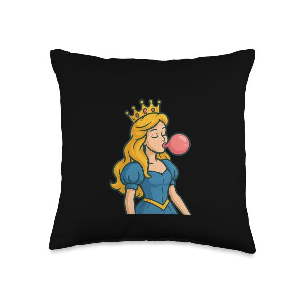 Funny Princess with Bubble Gum Costume Throw Pillow