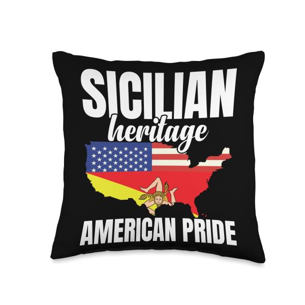 Sicilian Heritage American Pride Fun USA Sicilian Trinacria Throw Pillow