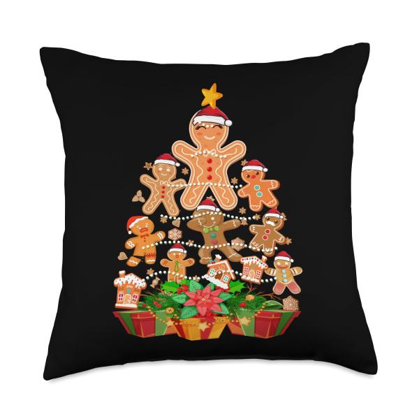 Funny Gingerbread Tree For Christmas Gingerbread Cookie Throw Pillow