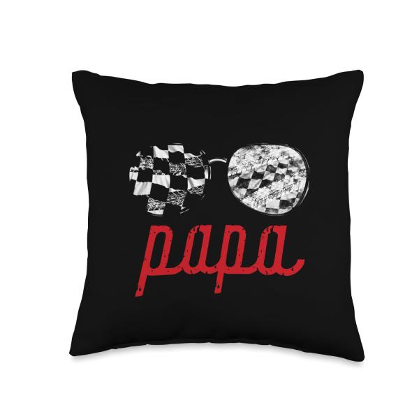 Papa Racer Checkered Race Car Sunglasses Birthday Party Throw Pillow