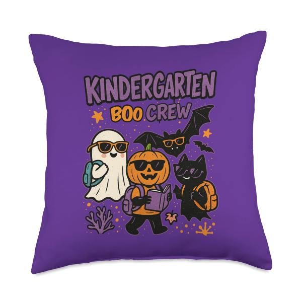 Kindergarten Boo Crew Teachers Students Funny Halloween Throw Pillow