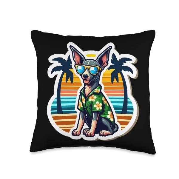 American Hairless Terrier Dog Owner Summer Vibes Vacation Throw Pillow