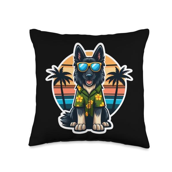 Belgian Sheepdog Dog Owner Summer Vibes Vacation Holiday Sun Throw Pillow