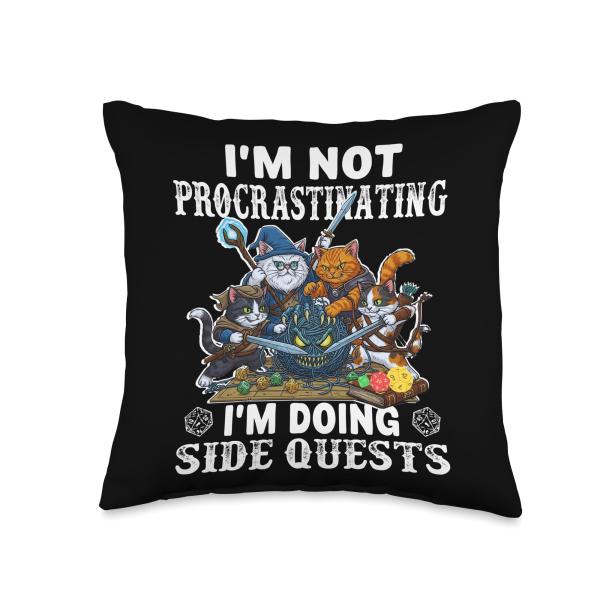 RPG Gamer Cats Side Quest Funny Nerd ADHD Cat Men Women Kids Throw Pillow
