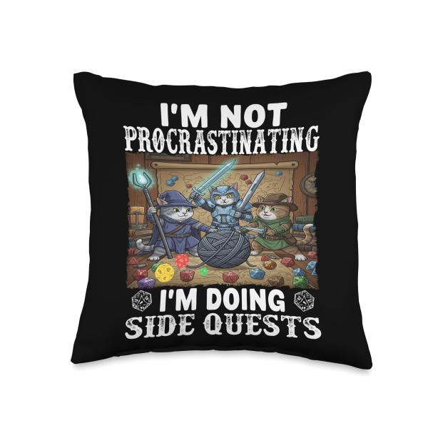 Cats I'm Not Procrastinating I'm Doing Side Quests Tabletop Throw Pillow