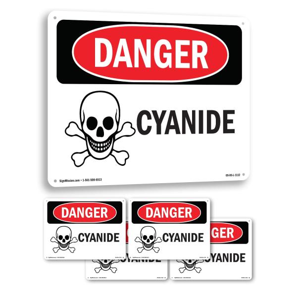 Cyanide OSHA Danger Rigid Plastic Sign 14 Inch x 10 Inch - 5 Pack