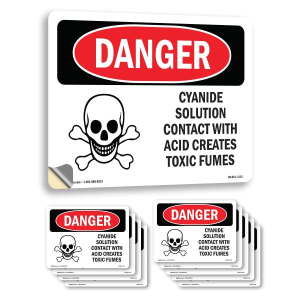 Cyanide Solution OSHA Danger Vinyl Decal Label 7 Inch x 5 Inch - 10 Pack