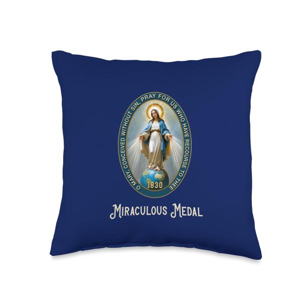Miraculous Medal Blessed Mother Mary Catholic Throw Pillow