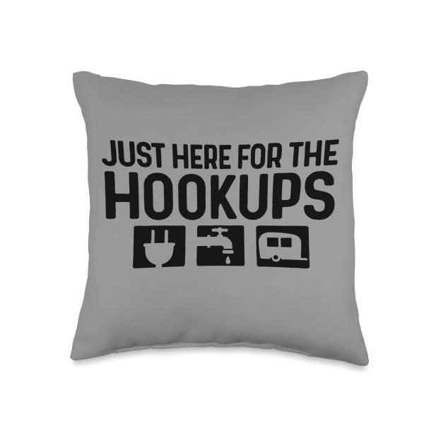 Just Here For The Hookups Camping RV Caravan Motorhome Funny Throw Pillow
