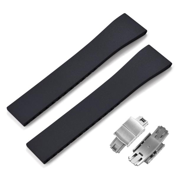 PTFULUOS CTS 18mm/20mm/22mm Quick Release Watch Band,Soft Fkm Rubber Straps with Butterfly Deployment Buckle,15 Colors for Men and Women (Black-Silver