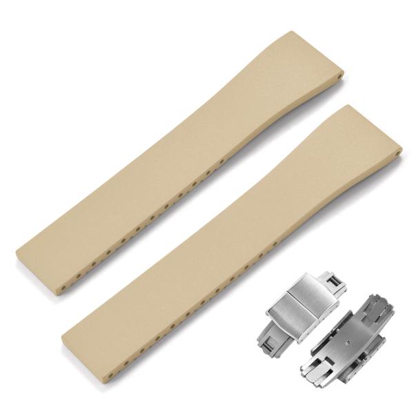 PTFULUOS CTS 18mm/20mm/22mm Quick Release Watch Band,Soft Fkm Rubber Straps with Butterfly Deployment Buckle,15 Colors for Men and Women (Khaki, 18mm)