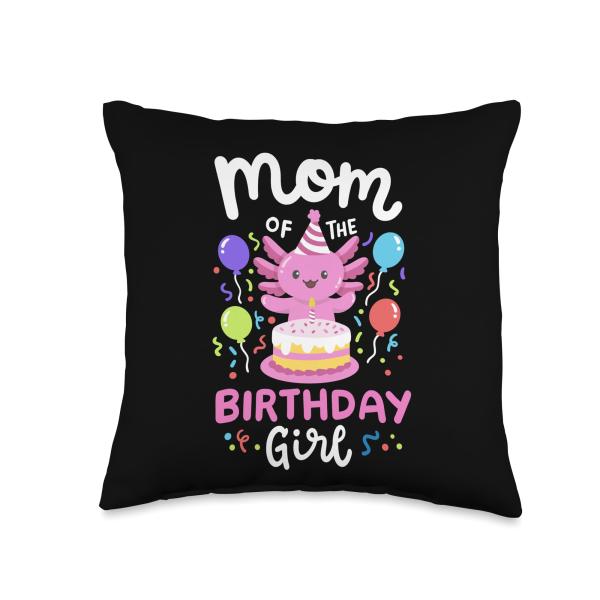 Mom Of The Birthday Girl Kids Axolotl Bday Family Matching Throw Pillow