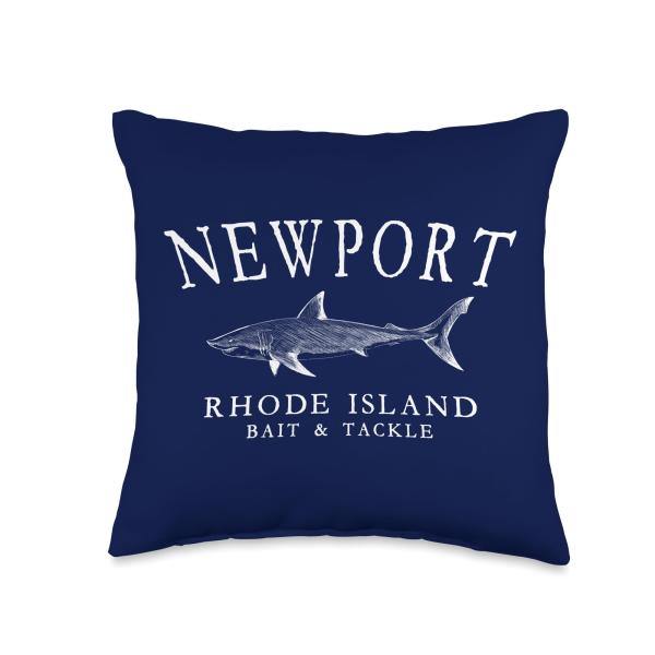 Newport Rhode Island Shark Fishing Arched White Letters Throw Pillow