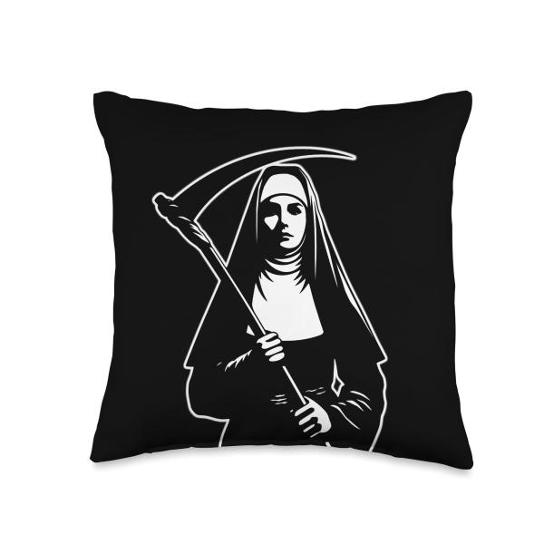 Evil Nun Grim Reaper Scythe Throw Pillow