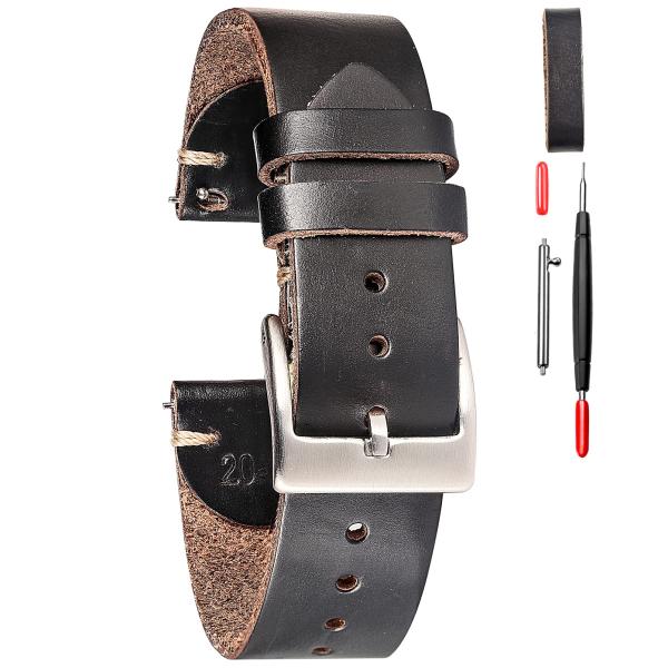 hemsut h Soft Leather Watch Bands for Men, Horween Quick Release Leather Watch Strap Vintage Watch Replacement Wrap of 24mm
