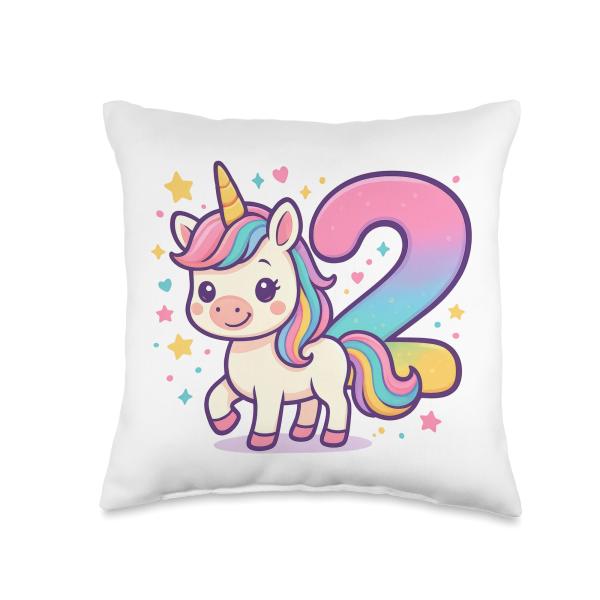 2nd Birthday For Girls Two 2 Years Old Magical Unicorn Throw Pillow