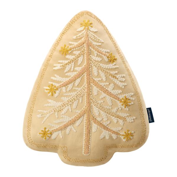 Phantoscope Merry Christmas Tree Decorative Throw Pillow, Velvet Beads Embroidery 3D Shaped Cushion, Suitable for Sofas, Living Rooms, and Beds, Beige