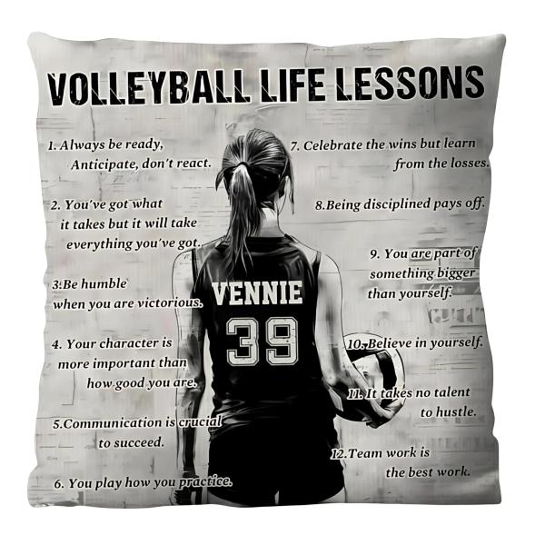 84WARRIORS Volleyball Life Lessons Pillow, Gift for Volleyball Lover, Volleyball Gifts for Girls 10-12, Custom Volleyball Pillow with Inspirational Qu