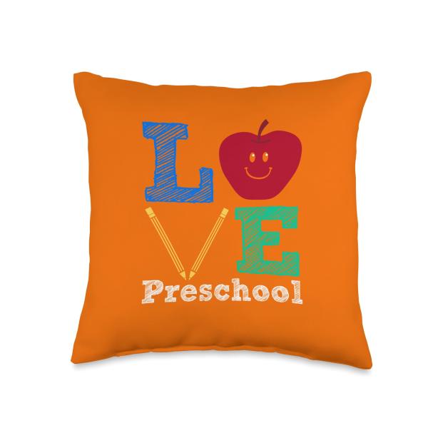 Love Preschool Cute Apple Crayon Pencil Teacher Art Throw Pillow
