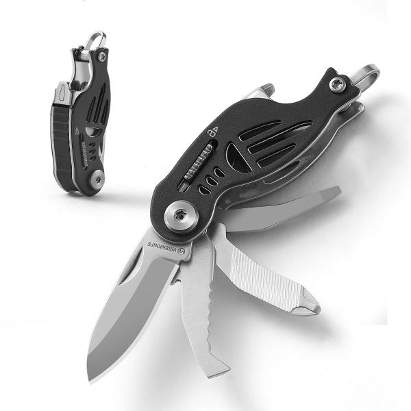 VIRENKNIFE Keychain Knife，9 in 1 Multitool，Bottle Opener, Screwdriver, Component Safety Lock, Box Cutter,Pocket Knife with Key Ring,Mini EDC Knives