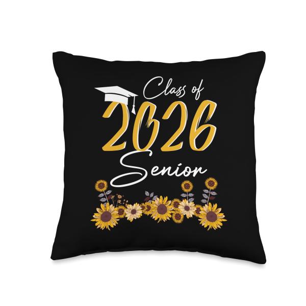 Class of 2026 Senior College PhD Degree Graduate Sunglower Throw Pillow