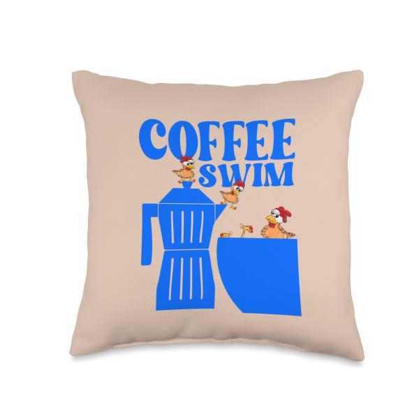 Funny Chicken Swim Espresso Coffee Throw Pillow