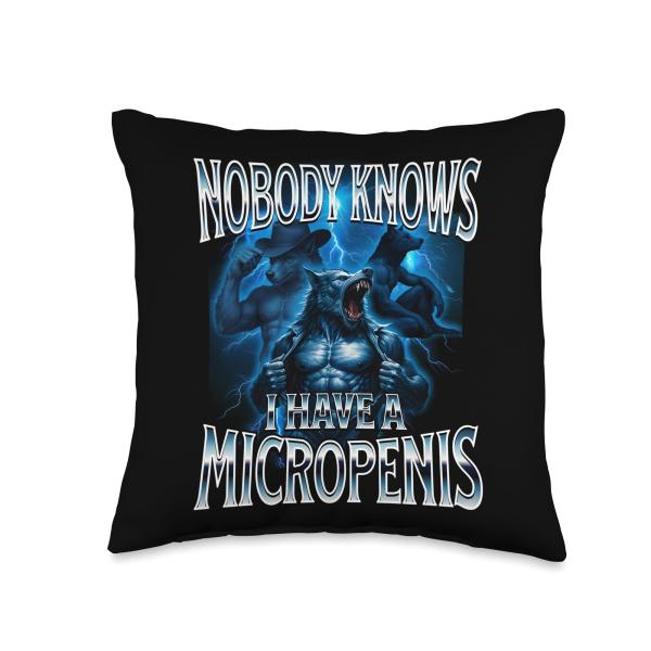 Funny Inappropriate Men Rude Alpha Wolf Meme Embarrassing Throw Pillow