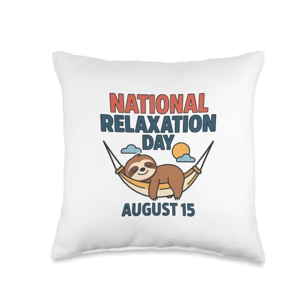 National Relaxation Day August 15 Sloth Hammock Throw Pillow