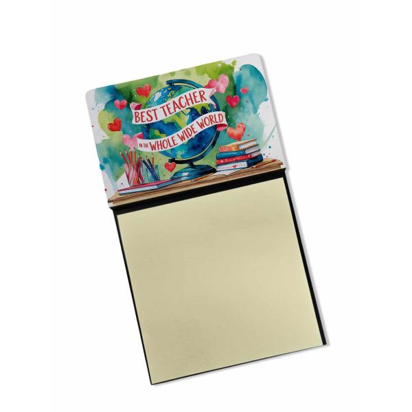 Caroline's Treasures Best Teacher in The Whole Wide World Funny Sticky Note Holder for Teacher's Gift Refillable with 3x3 Notes