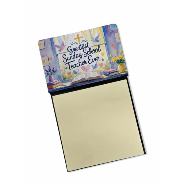 Caroline's Treasures Greatest Sunday School Teacher Ever Funny Sticky Note Holder for Teacher's Gift Refillable with 3x3 Notes