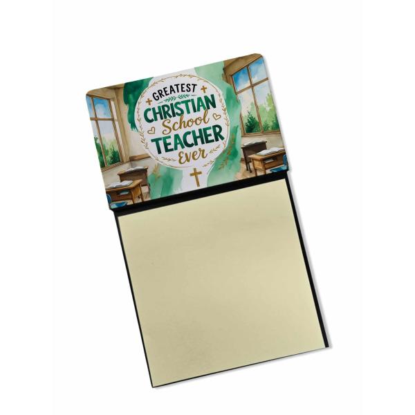 Caroline's Treasures Greatest Christian School Teacher Ever Funny Sticky Note Holder for Teacher's Gift Refillable with 3x3 Notes