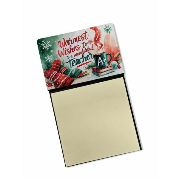 Caroline's Treasures Warmest Wishes to a Wonderful Teacher Funny Sticky Note Holder for Teacher's Gift Refillable with 3x3 Notes