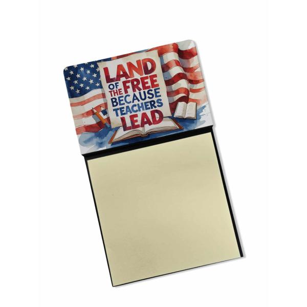 Caroline's Treasures Land of The Free Because Teachers Lead Funny Sticky Note Holder for Teacher's Gift Refillable with 3x3 Notes