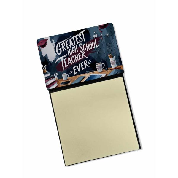 Caroline's Treasures Greatest High School Teacher Ever Funny Sticky Note Holder for Teacher's Gift Refillable with 3x3 Notes