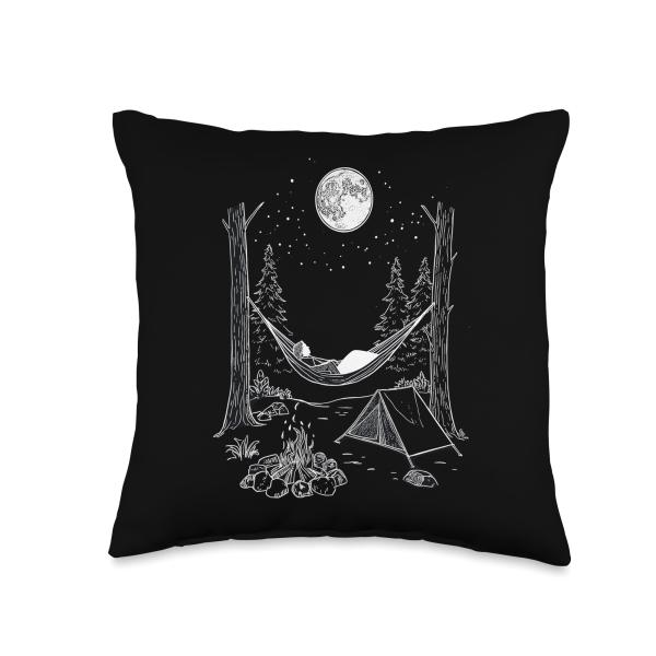 Camping Sky Hammock Wilderness Backpacking Nature Throw Pillow