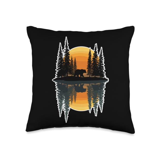 Bear Sunset Reflection Wilderness Forest Mighty Throw Pillow