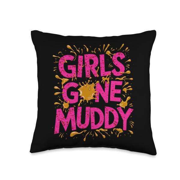 Girls Gone Muddy Mudding Princess Running Team Mud Run Woman Throw Pillow