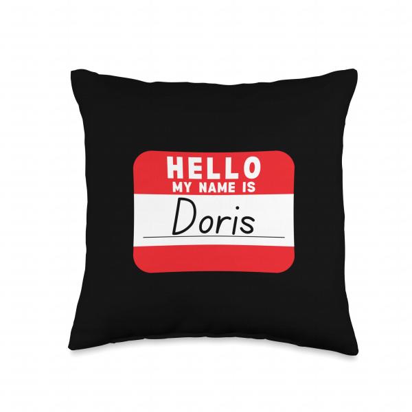 Hello My Name is Doris Funny Name-Tag Throw Pillow