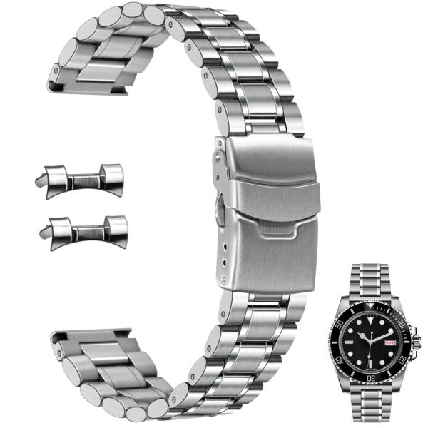 Juntan 18mm Stainless Steel Watch Band Curved End Straight End for Men Women Metal Watch Bands Strap Quick Release Replacement Bracelet with Double Fo