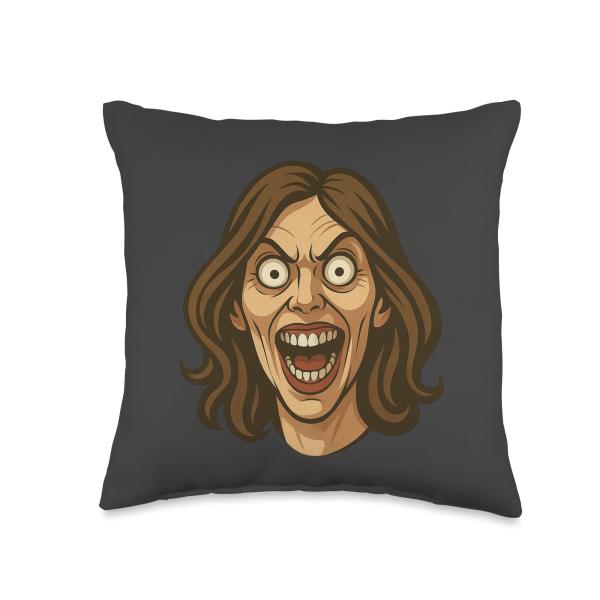 Funny Crazy Mom Face Scary Halloween Simple Costume Idea Throw Pillow