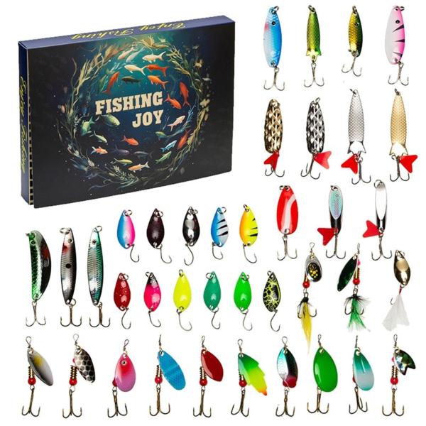 Fishing Advent Calendar 2025, 24 Days of Surprise with 38Pcs Fish Lures Set, Fishing Lure Advent Calendar for Angling Lovers Adult Men Teen Boys Chris