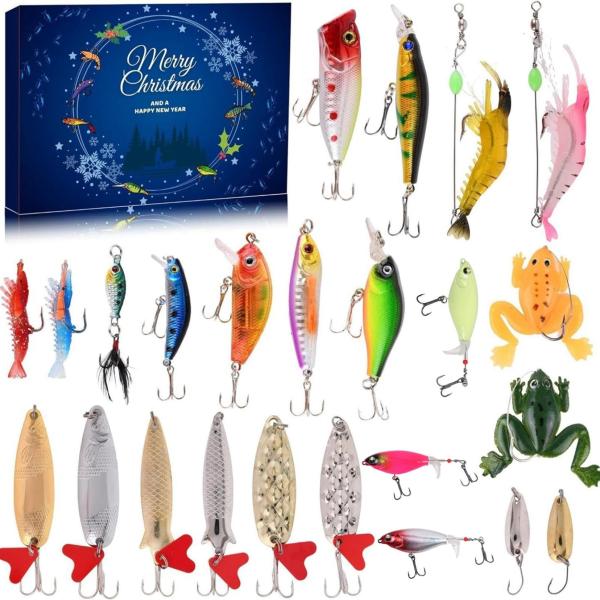 Fishing Advent Calendar 2025, 24 Days of Surprise with 24Pcs Fish Lures Set, Fishing Lure Advent Calendar for Angling Lovers Adult Men Teen Boys Chris