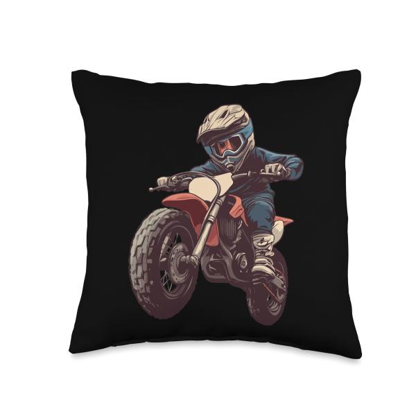 Retro Motocross, Kids Dirt Bike Throw Pillow